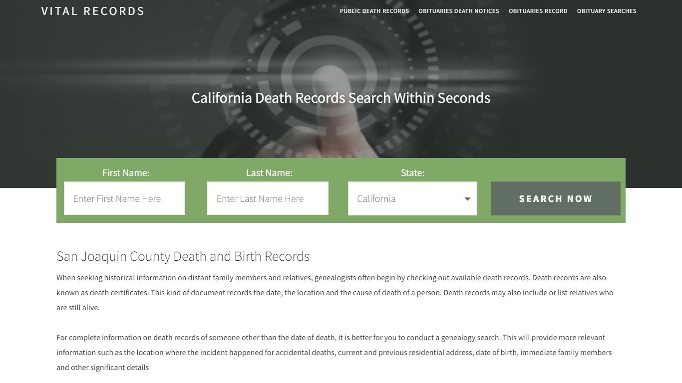San Joaquin County Death Records |Enter Name and Search